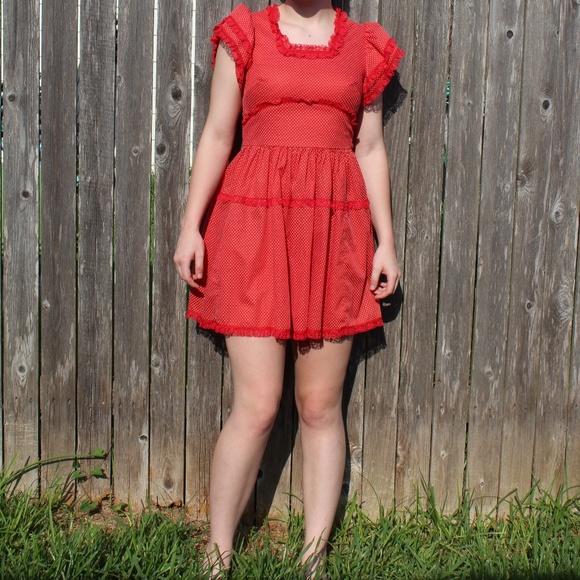 Vintage Dresses & Skirts - Cute Red Polka Dot Baby Doll Dress